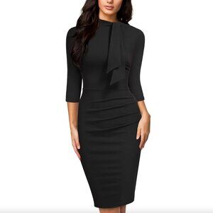 Musol Black 3/4 Sleeve Dress with Neck Tie